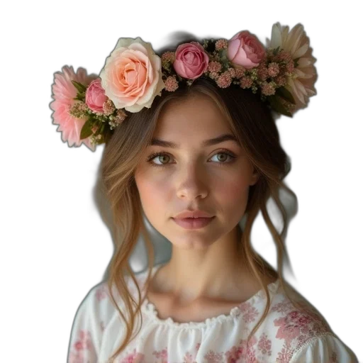 crown, hat, face, flower transparent PNG cut-out