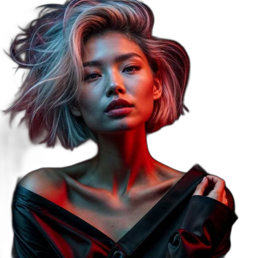 hair, face, jacket, dress transparent PNG cut-out