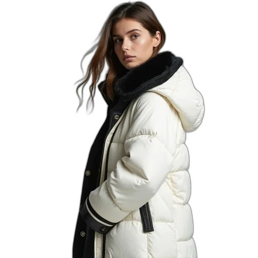 jacket, monochrome, woman, standing transparent PNG cut-out
