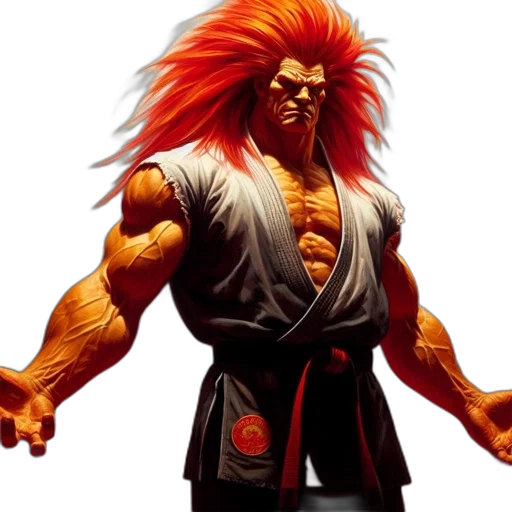 concept art, comic book art, powerful, fiery-haired transparent PNG cut-out