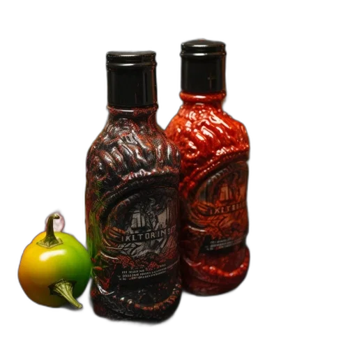 bottle, 3d render, two, multicolored transparent PNG cut-out