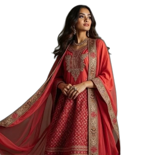 dress, red, woman, punjabi transparent PNG cut-out