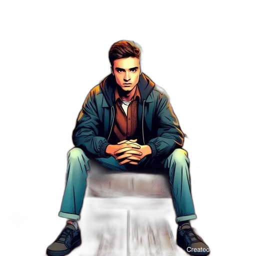 jacket, face, comic book art, pixel art transparent PNG cut-out