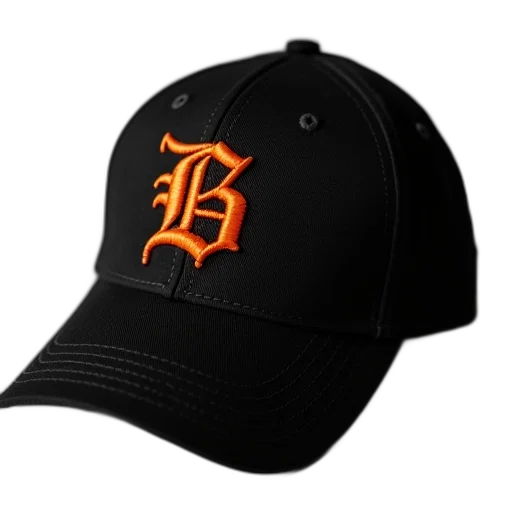 hat, 3d render, black, orange transparent PNG cut-out