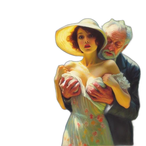 dress, hat, oil painting, photorealistic transparent PNG cut-out