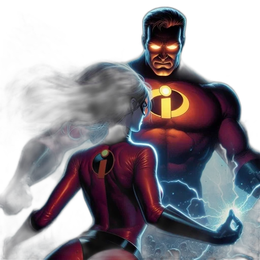 comic book art, concept art, two, superheroes transparent PNG cut-out