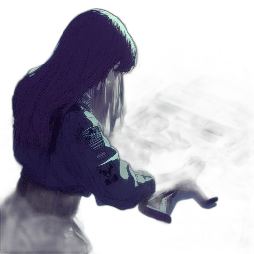 robot, jacket, face, weapon transparent PNG cut-out