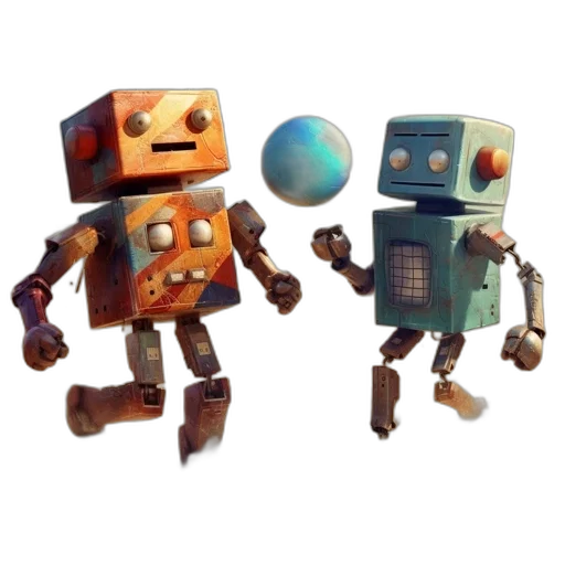 robot, 3d render, concept art, pixel art transparent PNG cut-out