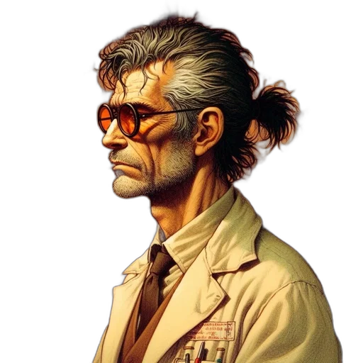 jacket, face, staff, cyberpunk transparent PNG cut-out