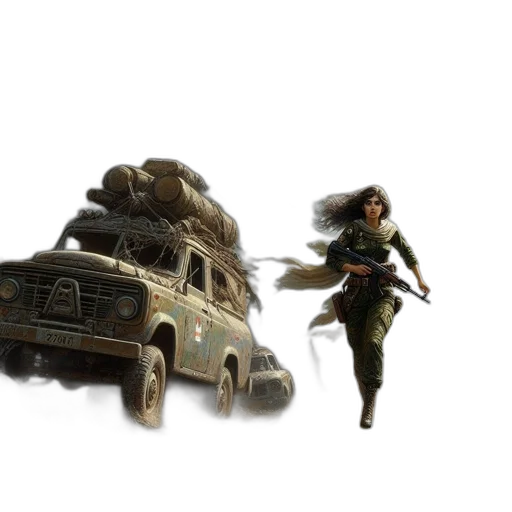weapon, car, hair, concept art transparent PNG cut-out