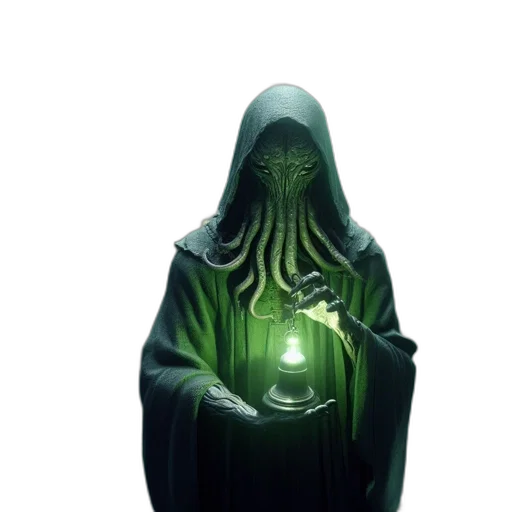 mask, creature, jacket, staff transparent PNG cut-out