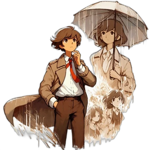 umbrella, staff, hat, jacket transparent PNG cut-out