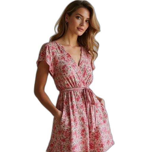 dress, women, floral, print transparent PNG cut-out