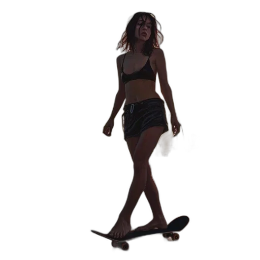 woman, skateboards, along, palm-lined transparent PNG cut-out