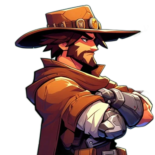 staff, hat, jacket, weapon transparent PNG cut-out