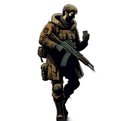weapon, jacket, staff, concept art transparent PNG cut-out