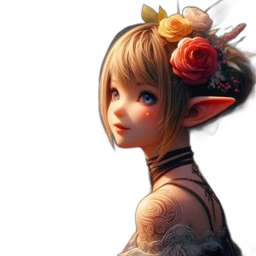 face, dress, staff, flower transparent PNG cut-out