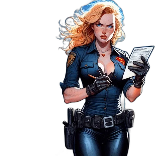 comic book art, concept art, blonde, police transparent PNG cut-out