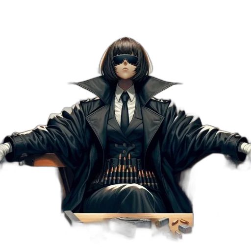 jacket, staff, weapon, mask transparent PNG cut-out
