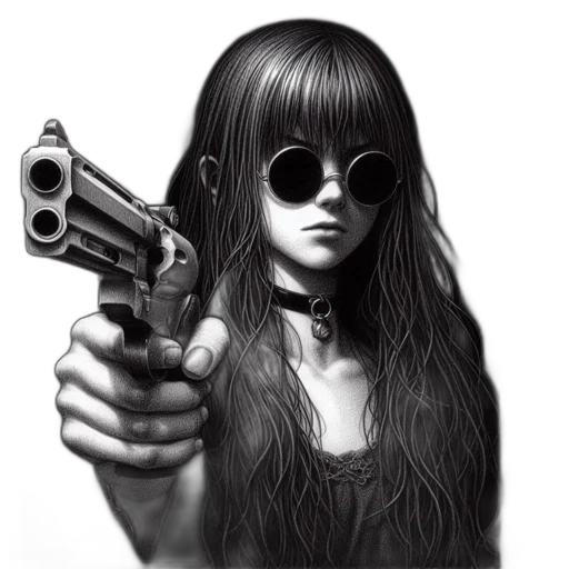 weapon, face, hair, mask transparent PNG cut-out