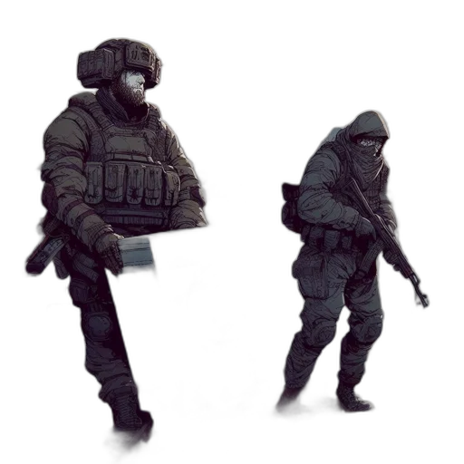jacket, robot, weapon, mask transparent PNG cut-out