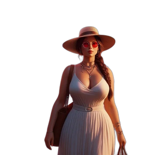 dress, hat, staff, jewelry transparent PNG cut-out