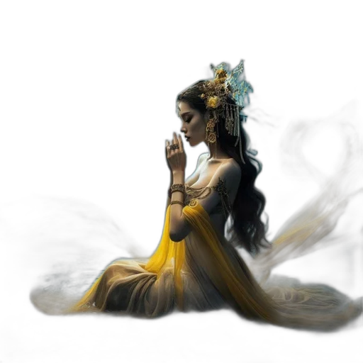 dress, jewelry, dragon, staff transparent PNG cut-out