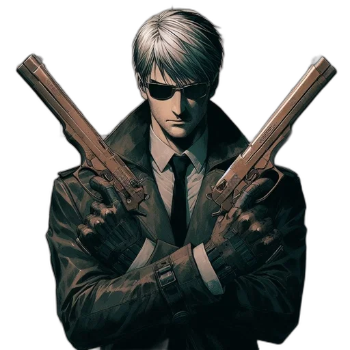 weapon, staff, jacket, face transparent PNG cut-out