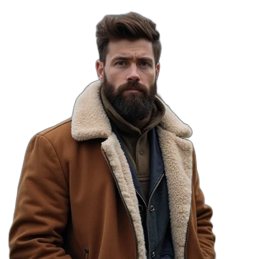 jacket, staff, hair, face transparent PNG cut-out