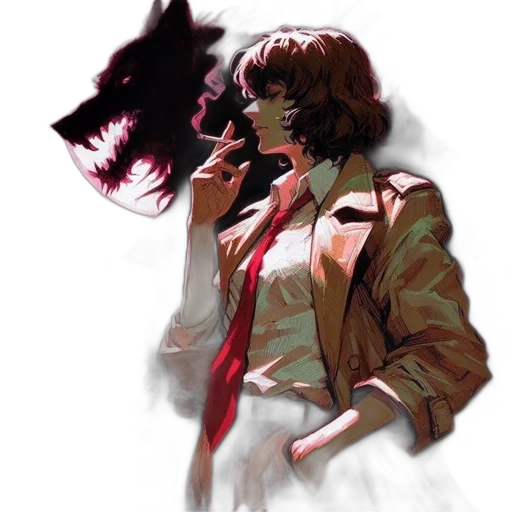 jacket, mask, creature, staff transparent PNG cut-out