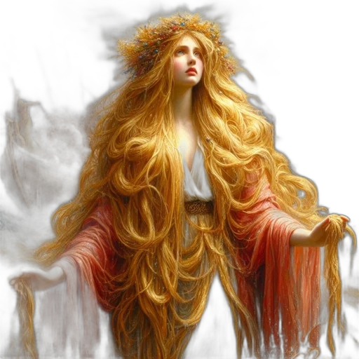 hair, crown, dress, fantasy art transparent PNG cut-out