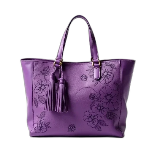 photorealistic, purple, leather, handbag transparent PNG cut-out