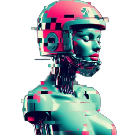 robot, face, cyberpunk, vaporwave transparent PNG cut-out