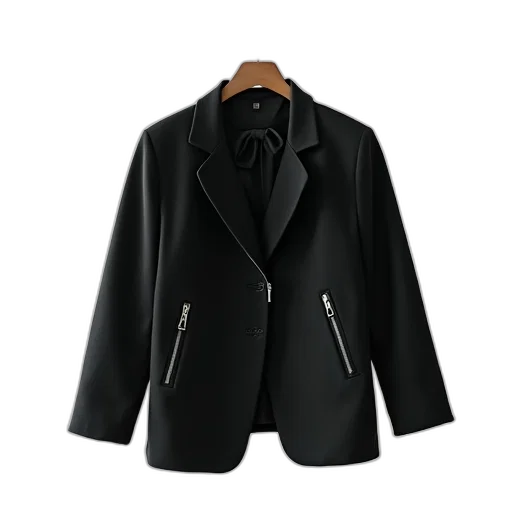 jacket, black, zipper, bow transparent PNG cut-out