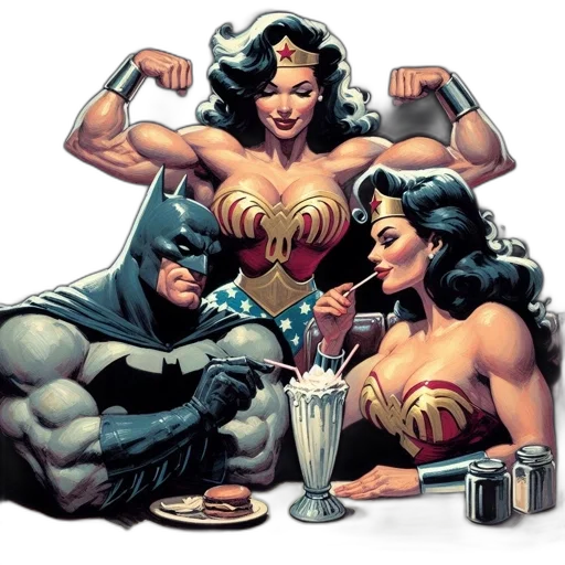 comic book art, batman, wonder, woman transparent PNG cut-out