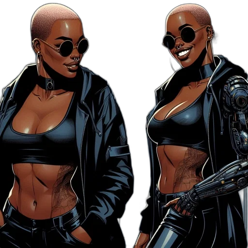 comic book art, concept art, cyberpunk, two transparent PNG cut-out