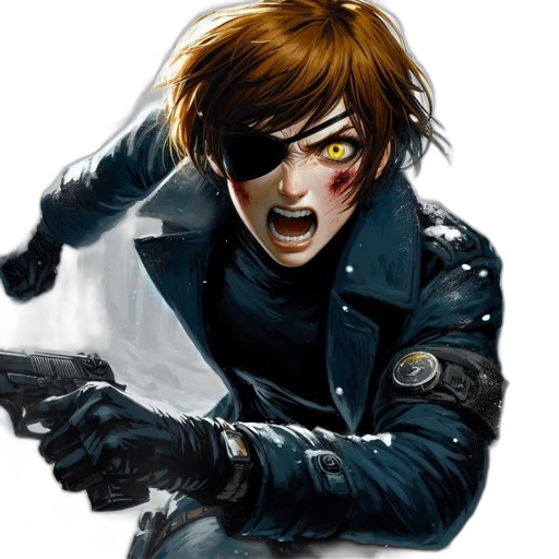 jacket, face, weapon, comic book art transparent PNG cut-out