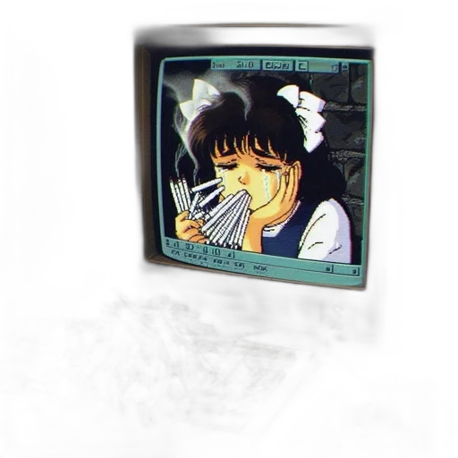face, vaporwave, anime, pixel art transparent PNG cut-out