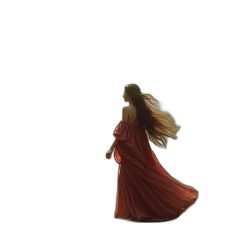 dress, hair, staff, creature transparent PNG cut-out