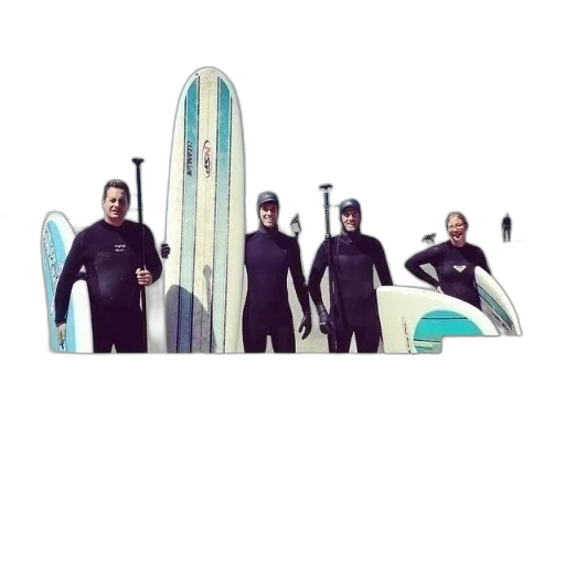 staff, four, surfers, wetsuits transparent PNG cut-out