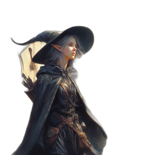 hat, jacket, staff, weapon transparent PNG cut-out