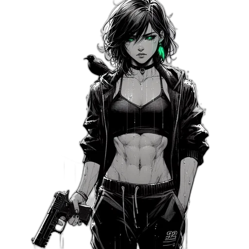 weapon, jacket, comic book art, cyberpunk transparent PNG cut-out