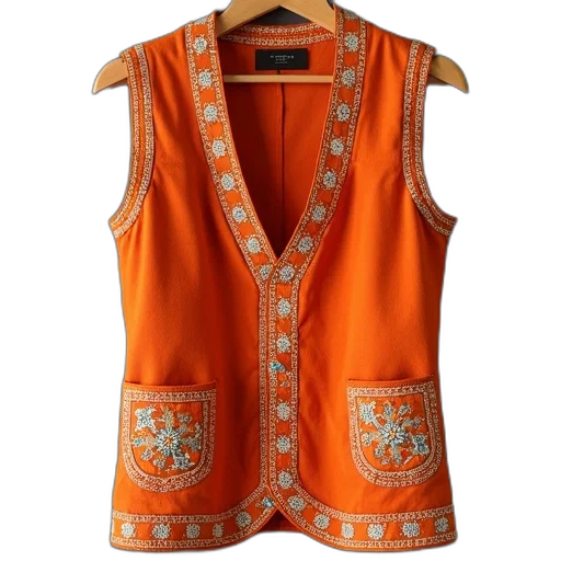 dress, jacket, orange, embroidered transparent PNG cut-out