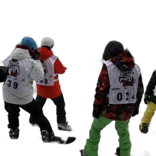 jacket, group, snowboarders, wearing transparent PNG cut-out