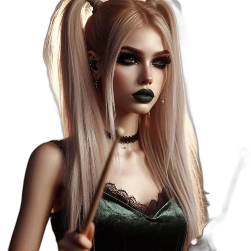 hair, jewelry, staff, fantasy art transparent PNG cut-out