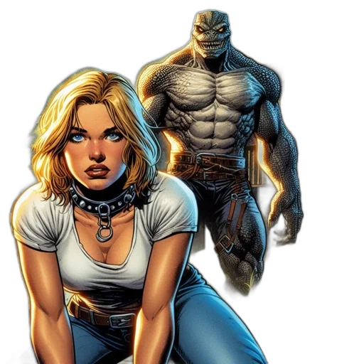 comic book art, concept art, crouching, woman transparent PNG cut-out