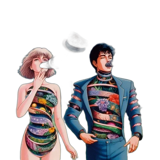 dress, jacket, robot, vaporwave transparent PNG cut-out