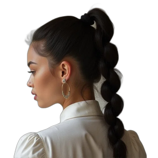 hair, jewelry, staff, jacket transparent PNG cut-out