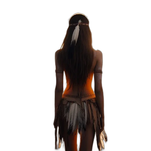 dress, hair, mask, staff transparent PNG cut-out