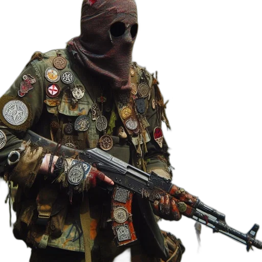 jacket, weapon, staff, mask transparent PNG cut-out